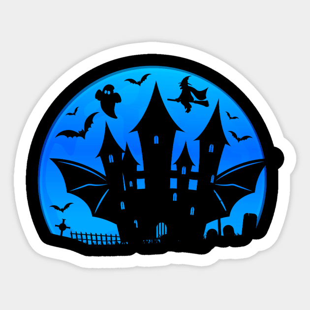 Spooky Moon Halloween Witch Monster Ghost Pumpkin 18 Sticker by fromherotozero